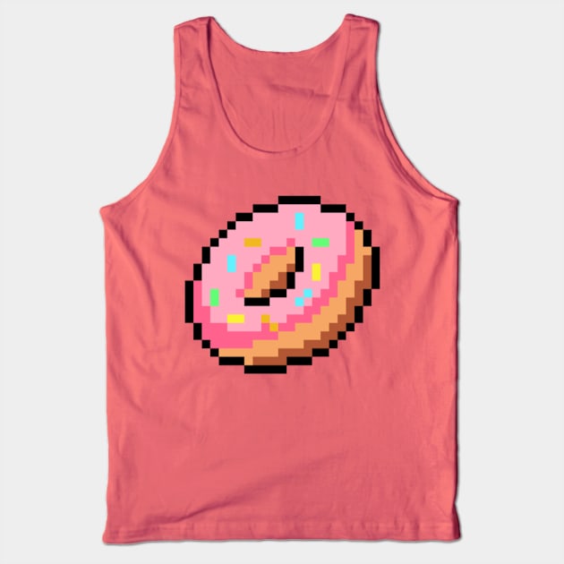 Perfectly Pixel Art Pastry Iced Donut with Sprinkles Tank Top by Contentarama